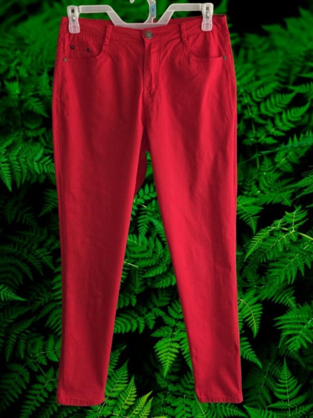 Womens Slim Fit Stretchy Jeans Bright Red Size XL